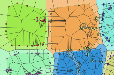 Voronoi cells with assigned area identifiers