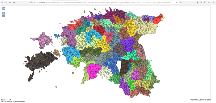 Settlement units colored by municipality name