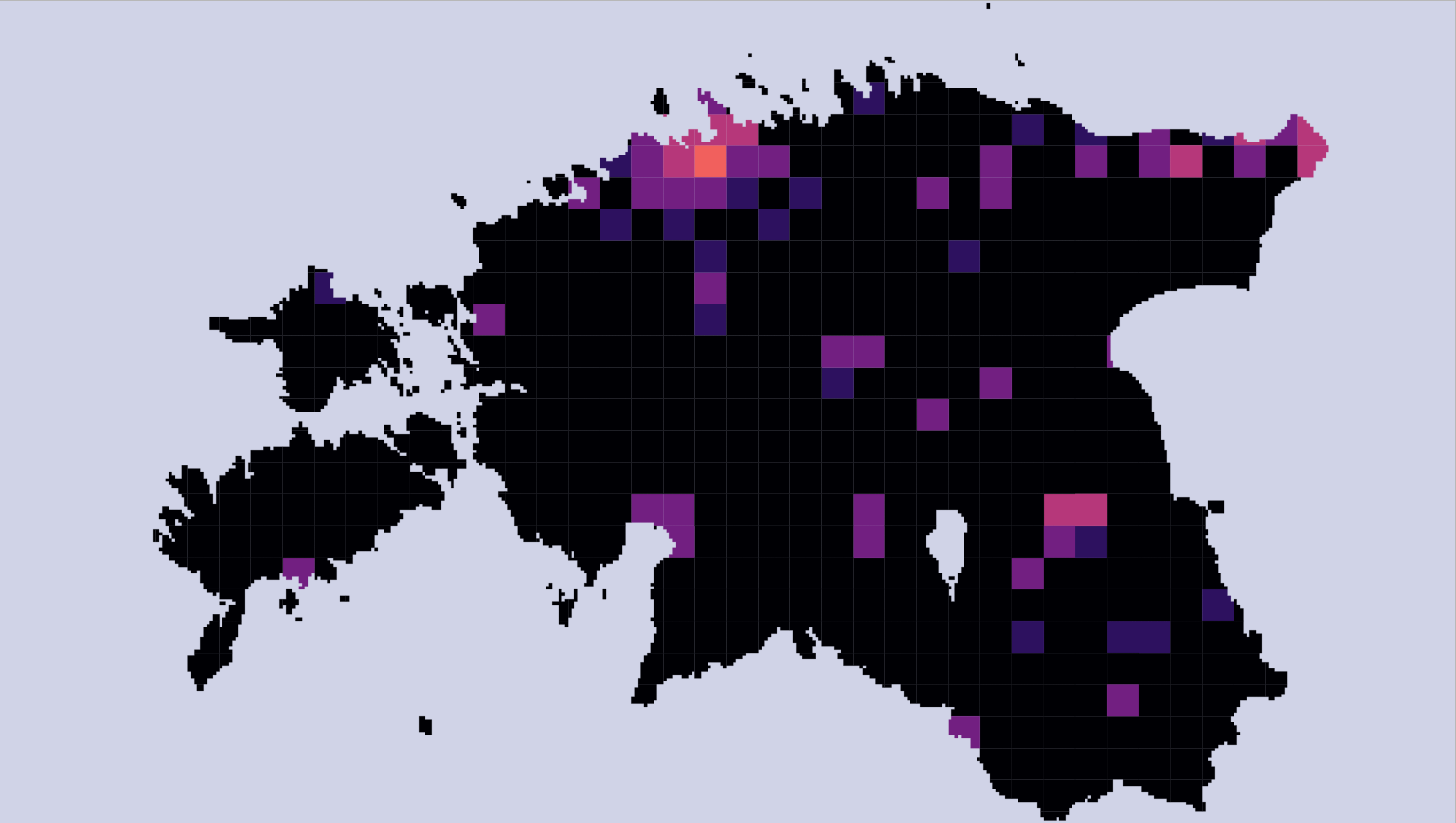 Aggregated 10x10km “square grid” for Estonian population density data for people-per-square-km