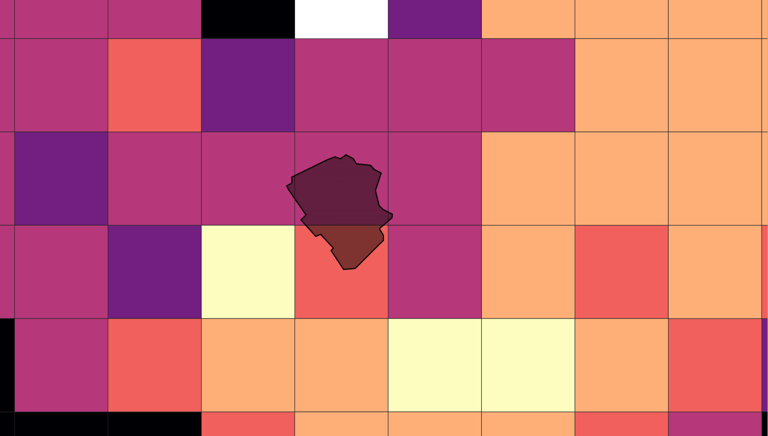 Testing polygon on the 1*1km population density grid.