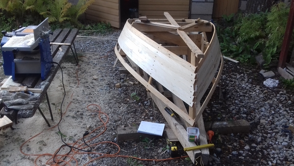 Progress on preparing and dry fitting the planks - chine to sheer