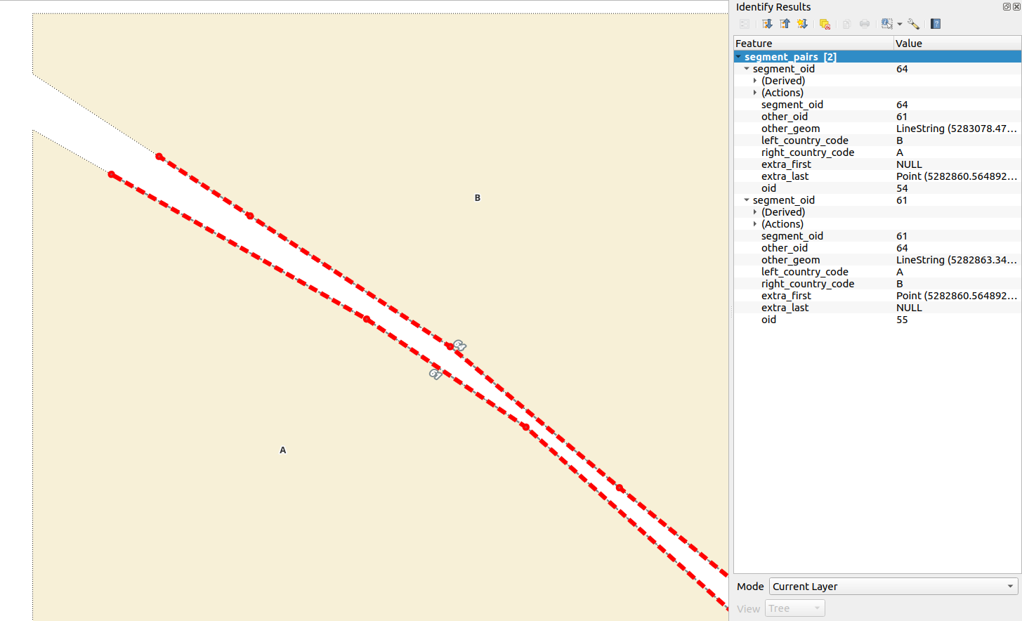 Chopped ends segment pairs trimmed with calculated recursive closestpoint, testarea upper left corner. The closestpoint ping-pong should somehow be made finished earlier. A gap still remains. 