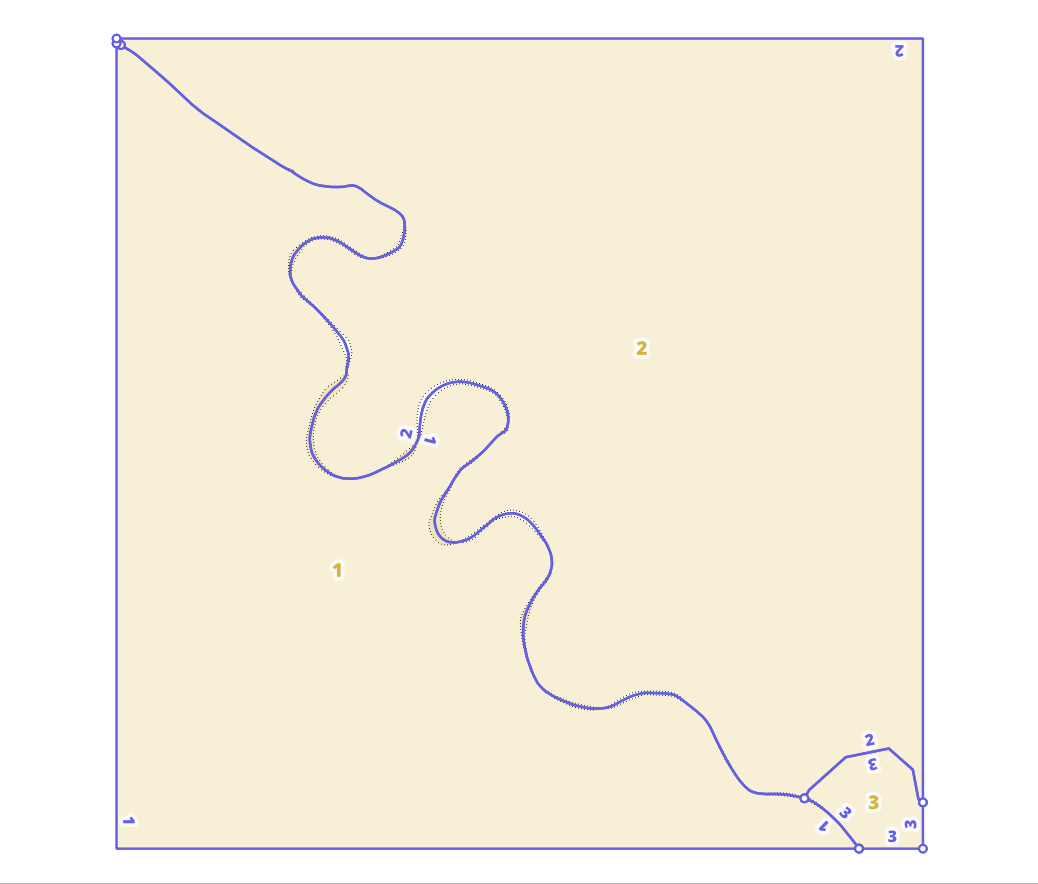 Overview of the prepared linework in blue, with labels on the left of lines with left_orig_oid values