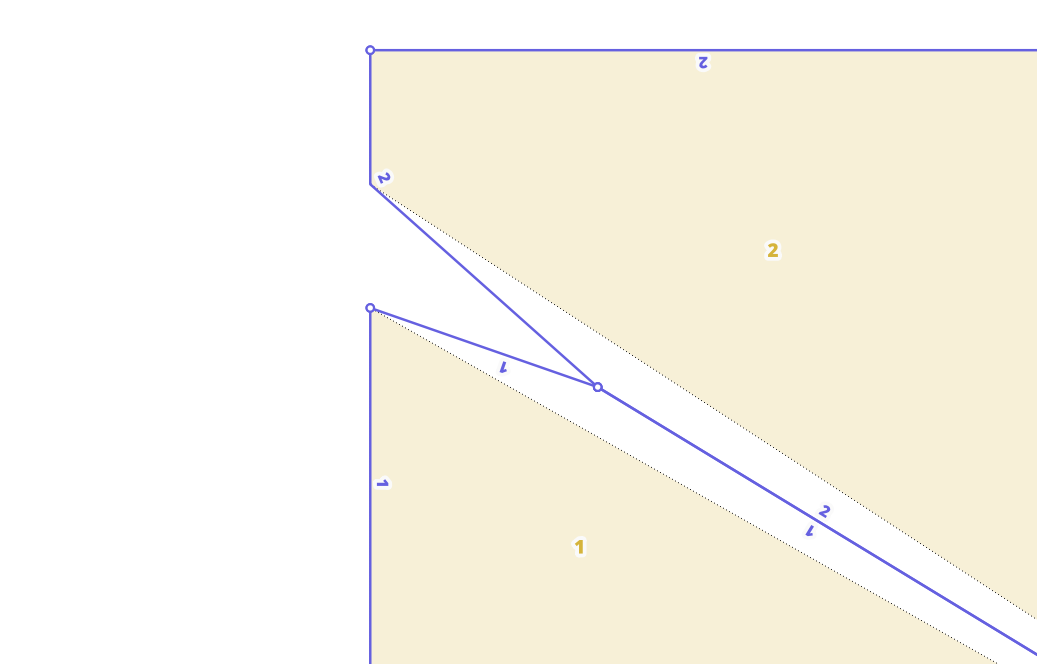 Closeup of upper left test area to show the extra point addition in lines_segments table