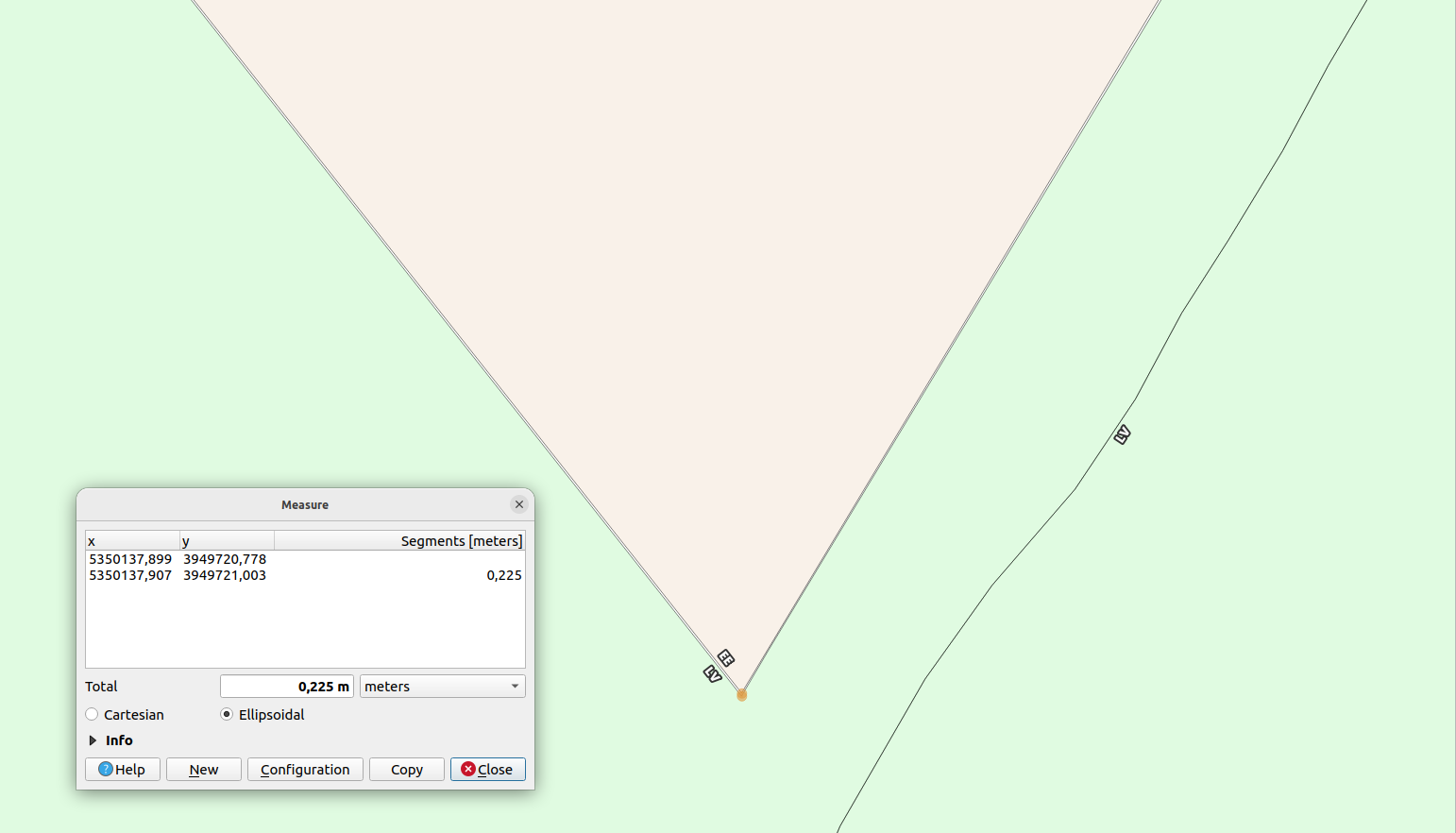 Location of what should be the penultimate shared node of the EE/LV border in the east. Difference of borderpoint locations in epsg:3035 is about 20  cm