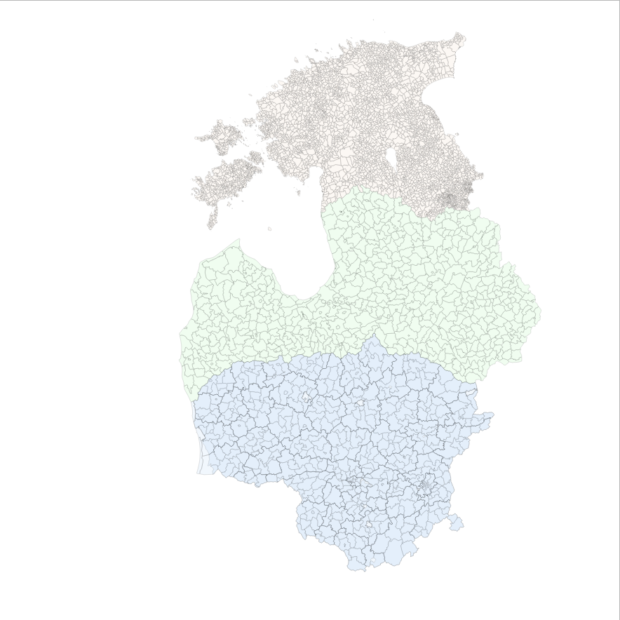 Lowest level full-coverage administrative units for EE, LV, LT in epsg:3035