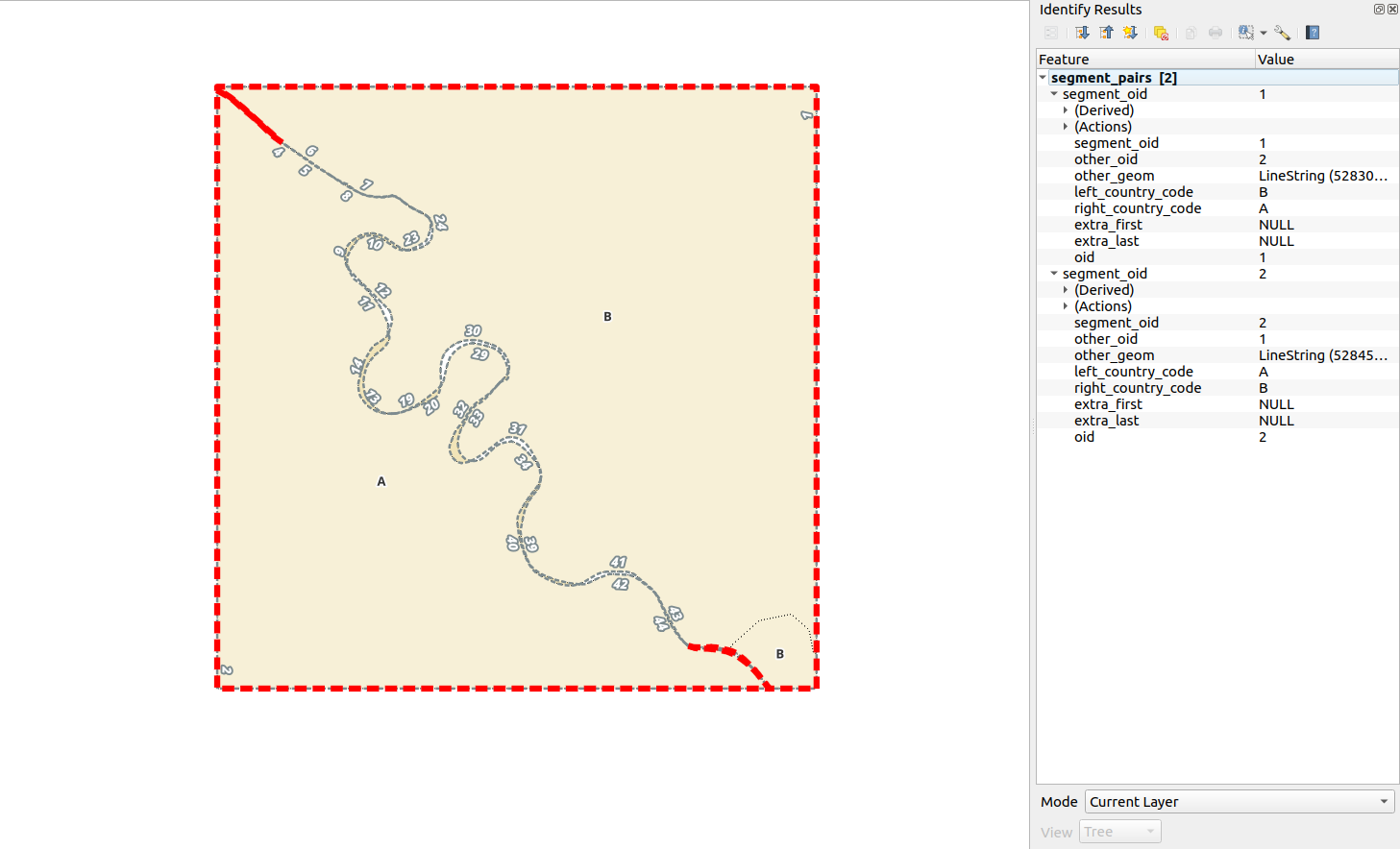 Full view of segment pairs, segments with oids 1 and 2 paired which needs to be fixed